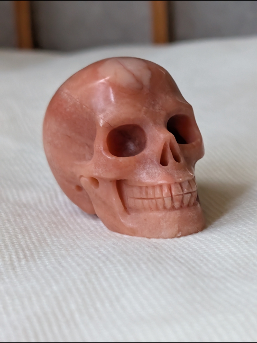 2" Pink Carmine Jade Hand Carved Stone Skull Natural Gemstone Memento Mori Girly